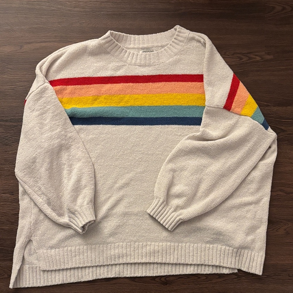 American Eagle Oversized Colorful Chenille Striped Women's Sweater